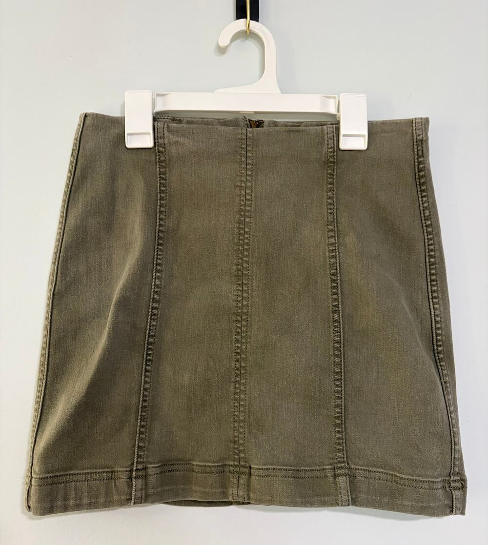 Free People Olive Green Seamed Stretch Cotton Mini Skirt
